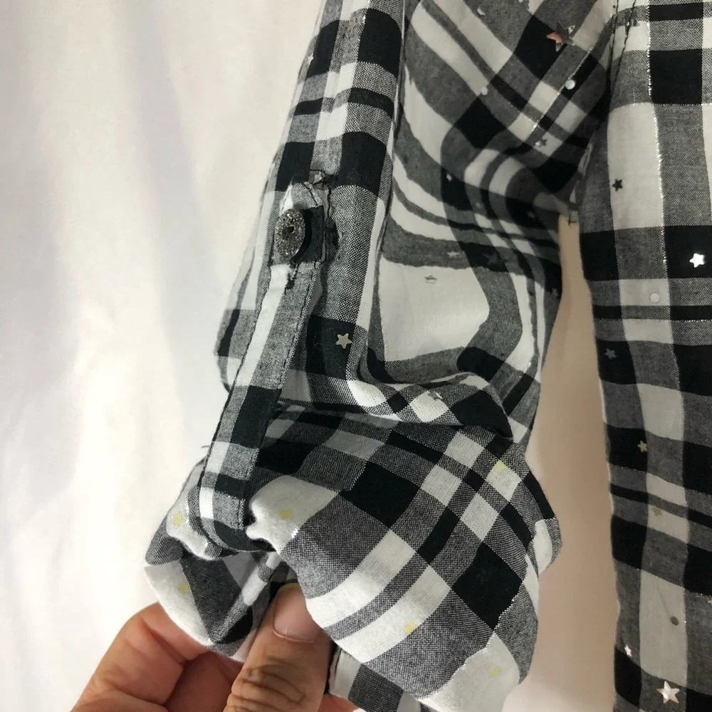 Justice Plaid Glitter & Stars Long Sleeve Top